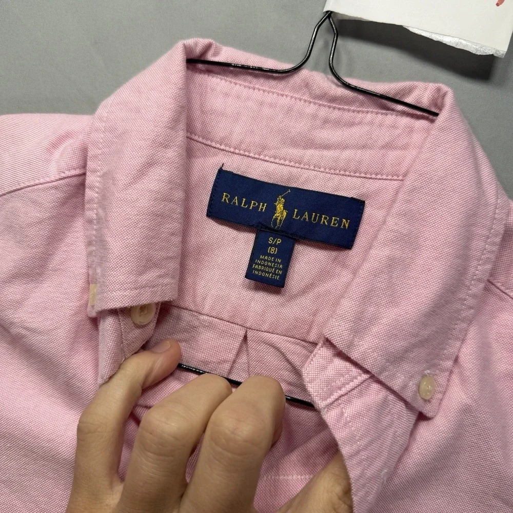 Ralph Lauren Dress Shirt Youth Small Pink Cotton Oxford Flesh Pony Long Sleeve